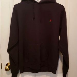 Black Hanes hoodie with hand embroidered rose.